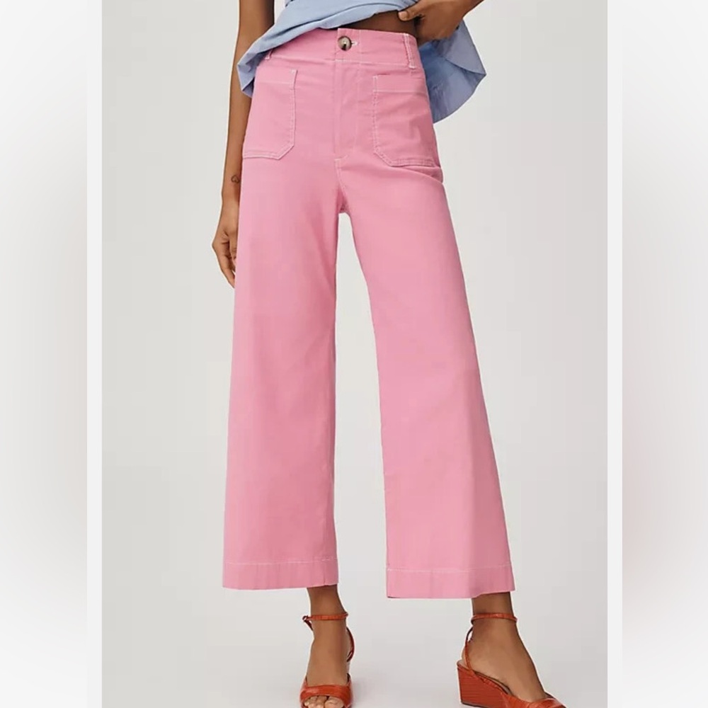 Anthropologie Colette Crop Wide-Leg Pants Maeve Contrast Stitch